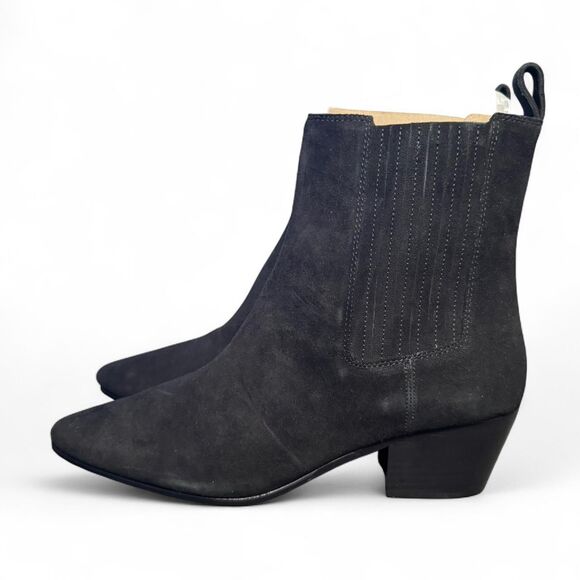 J. Crew Women’s Size 12 Black Suede Leather Ankle Boots BT887 Block Heel Chelsea - Picture 1 of 7
